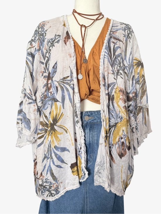 Francesca Bettini Other - Francesca Bettini Floral Boho Kimono Cardigan Linen Will Auction Friday 6/26